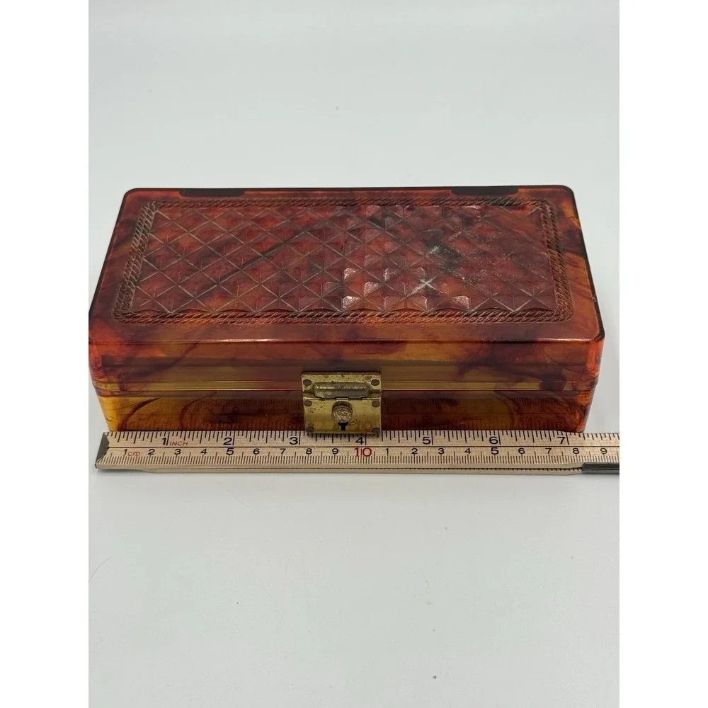 Vtg Faux Tortoise Shell Lucite Jewelry Box 50's (Commonweath Plastics) U.S.A.